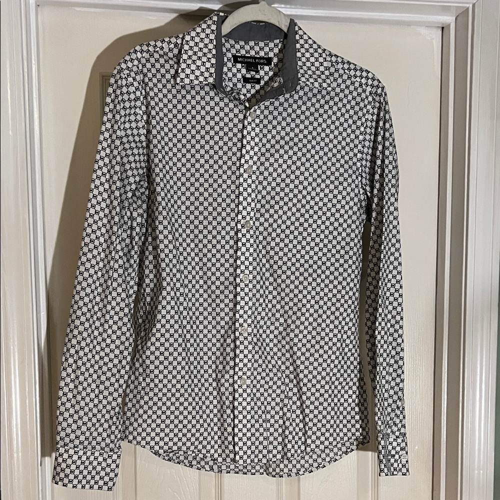 Michael Kors Black and White Button Down Dress Shirt
